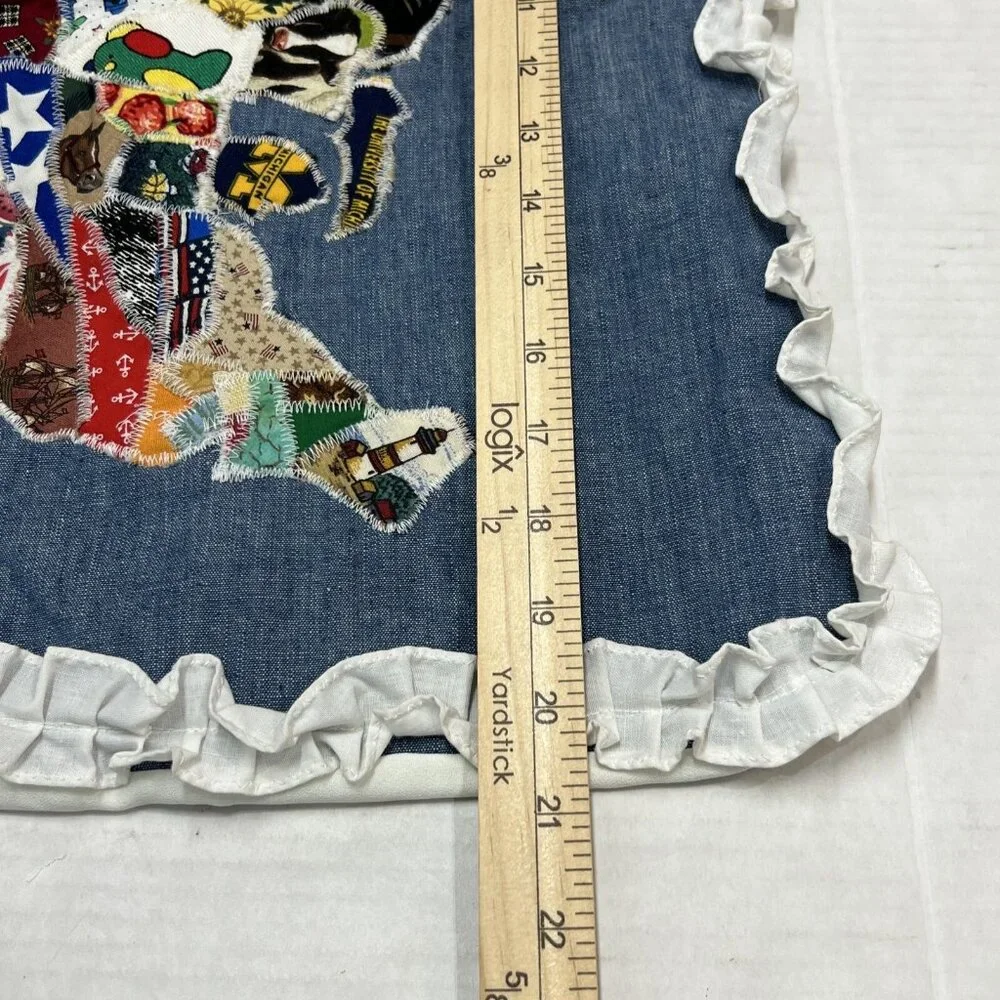 VintageHand Made Standard Pillow Sham US Map‎ Fabric State Patchwork Ruffle
